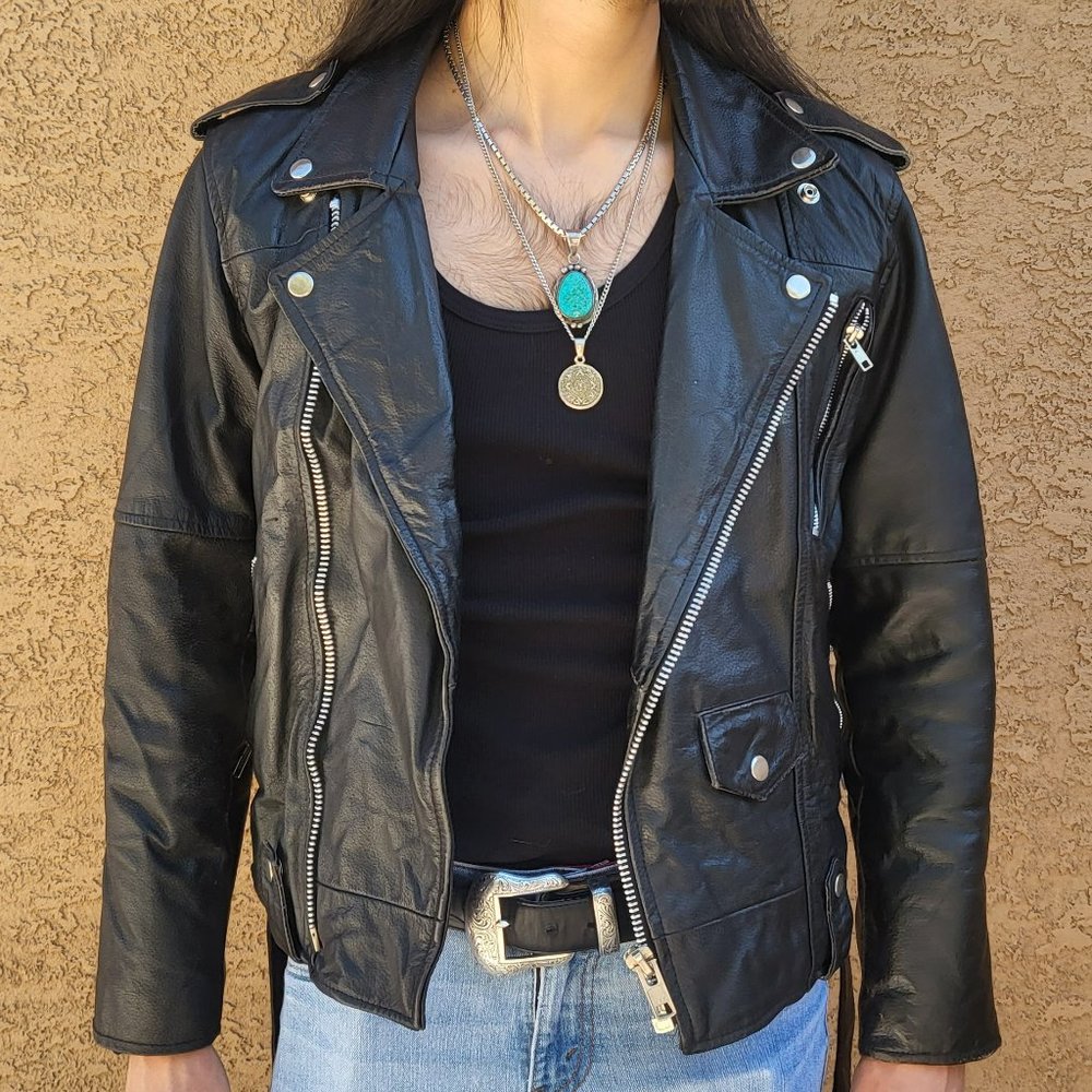 Vintage Leather Limited Men's Eagle Embossed Black Leather Motorcycle Jacket